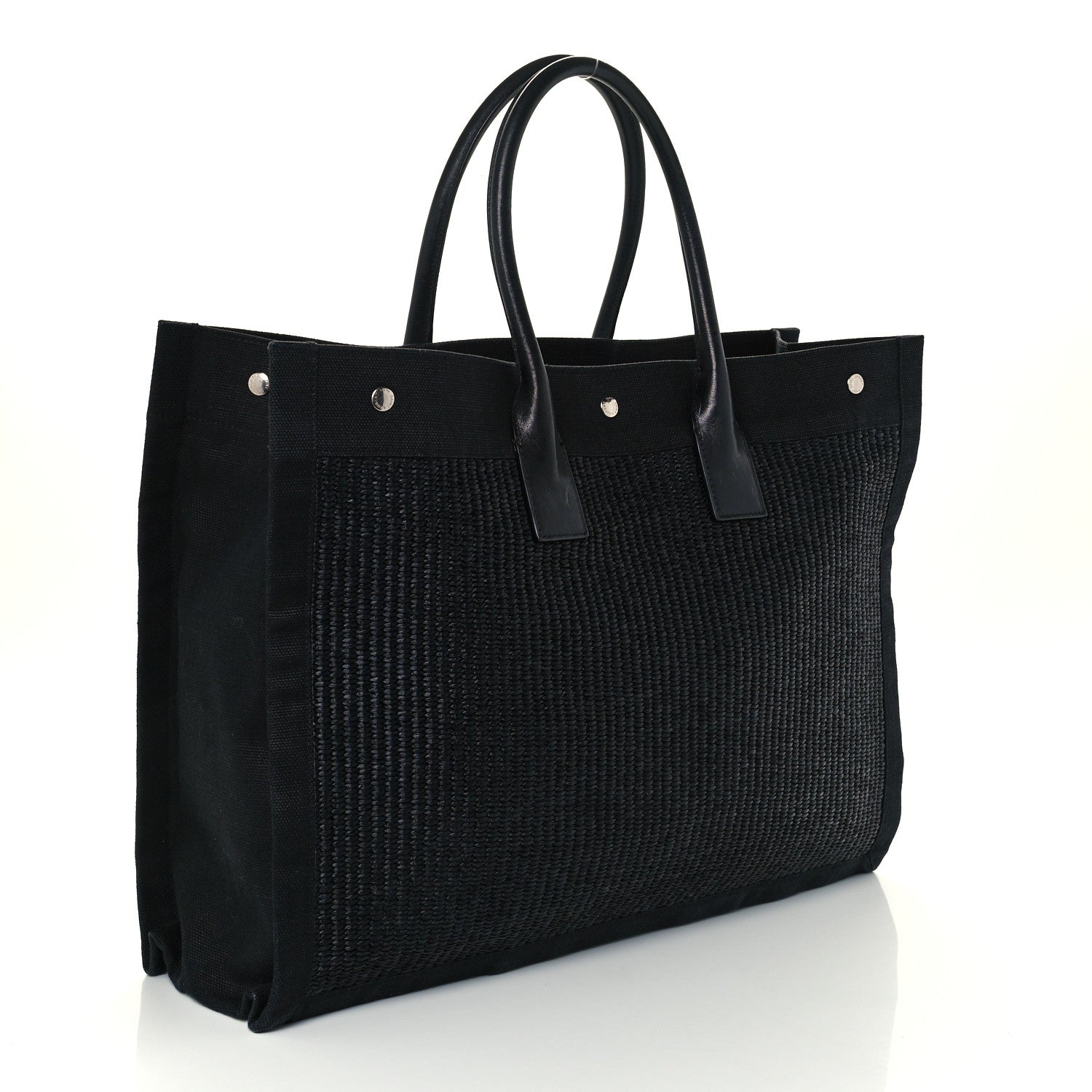 Saint Laurent Raffia Linen Calfskin Rive Gauche Tote Black 2 of 10