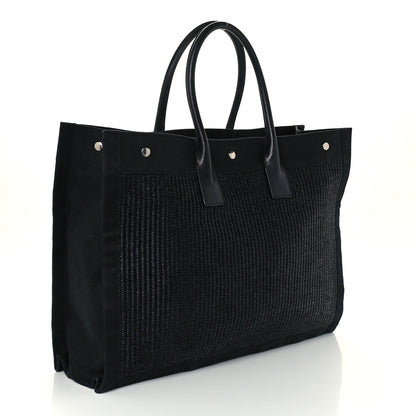 Saint Laurent Raffia Linen Calfskin Rive Gauche Tote Black 2 of 10