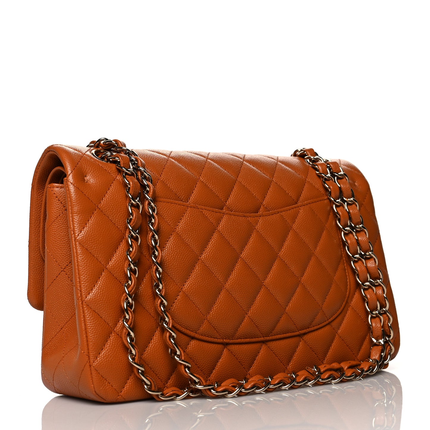 Caviar Quilted Medium Double Flap Light Brown