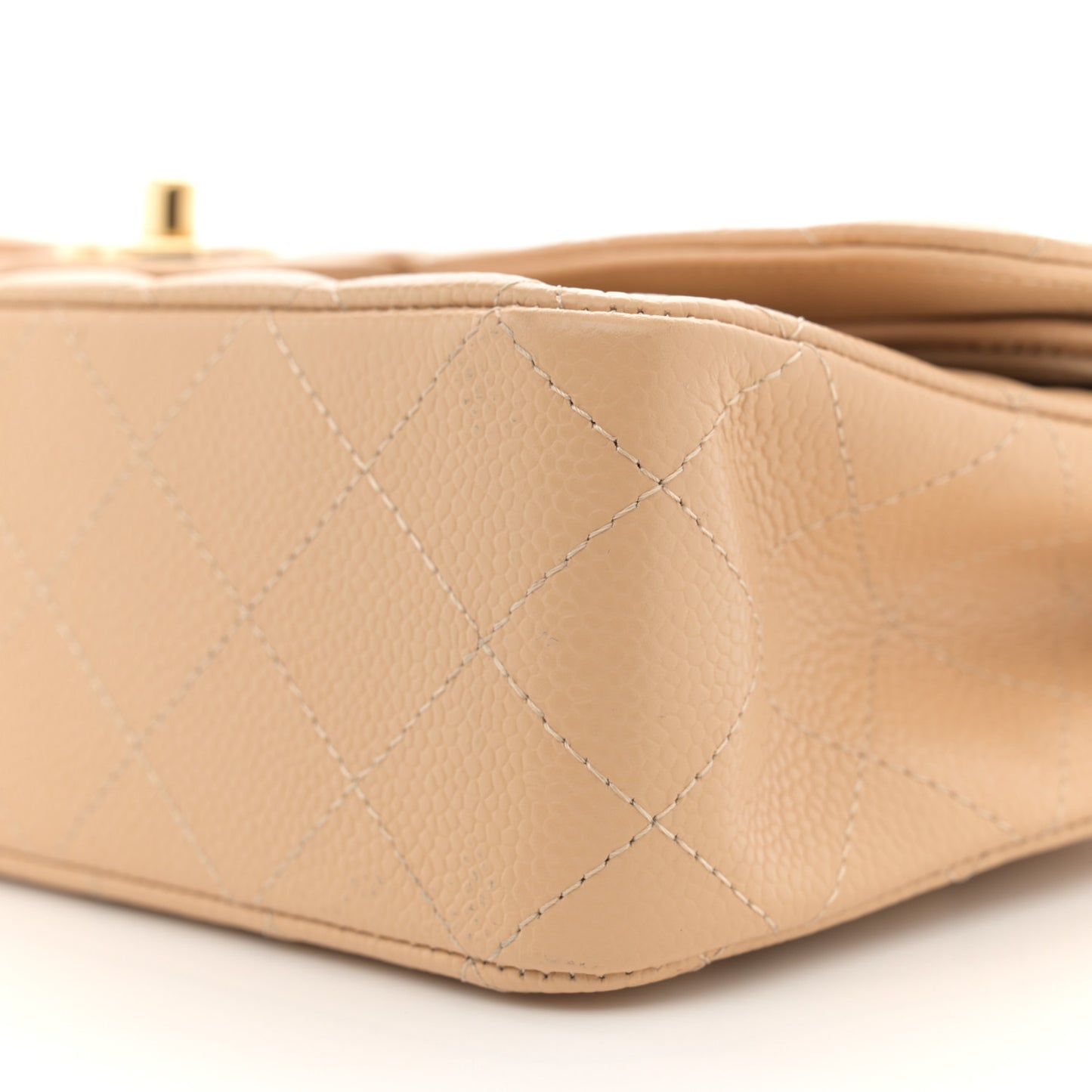 Caviar Quilted Medium Double Flap Beige