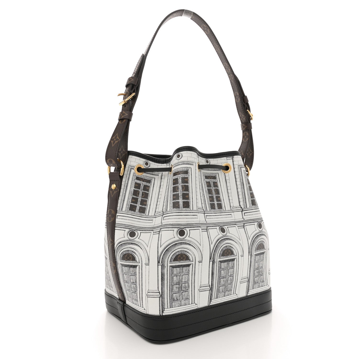 Louis Vuitton X FORNASETTI Calfskin Architettura Noe MM Black White 3 of 10