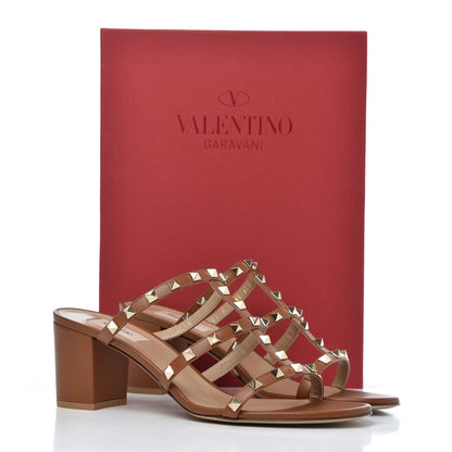Valentino Garavani Calfskin Rockstud 60mm Caged Slide Sandals 41.5 Tobacco 9 of 9