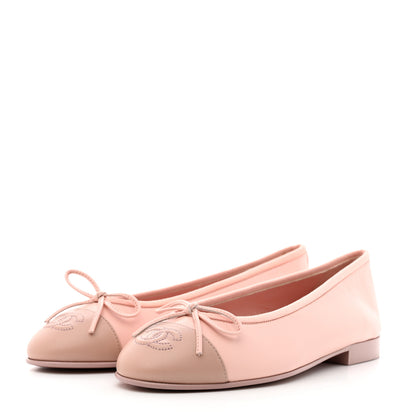 Chanel Lambskin Cap Toe CC Ballerina Flats 36.5 Light Pink Dark Pink 3 of 9