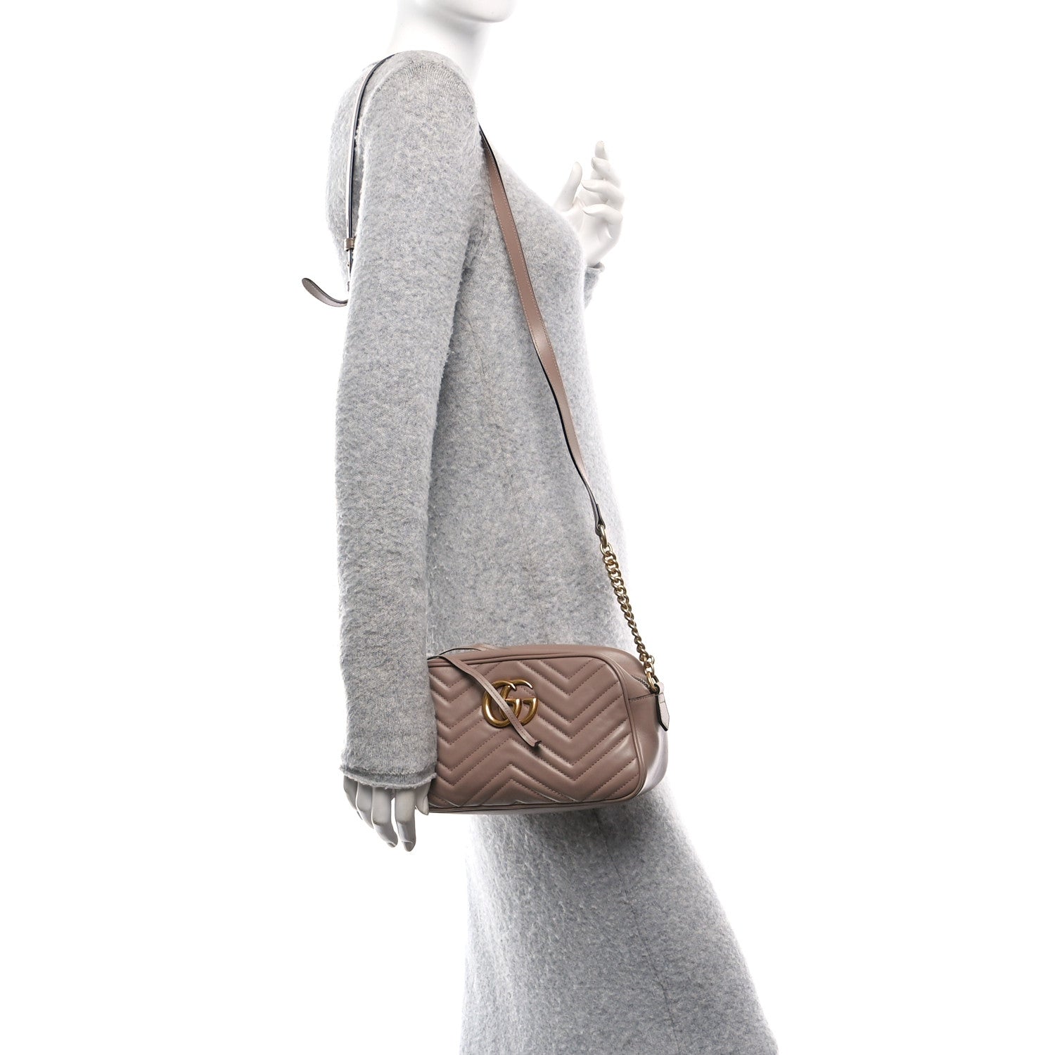 Gucci Calfskin Matelasse Small GG Marmont Chain Shoulder Bag Porcelain Rose 2 of 12