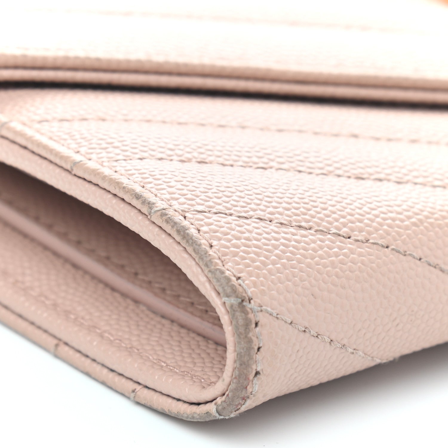 Saint Laurent Grain De Poudre Matelasse Chevron Monogram Flap Wallet Pale Pink 8 of 9