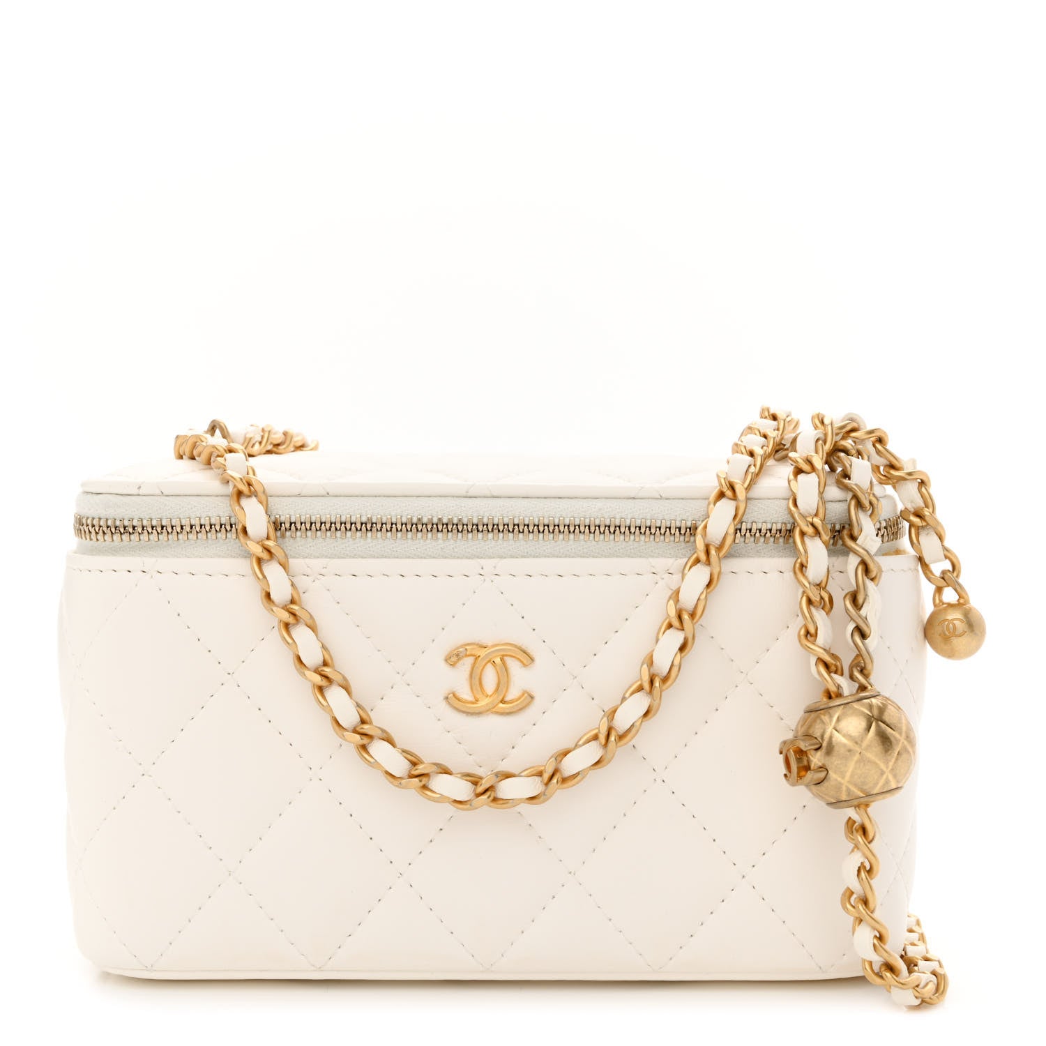 Chanel Lambskin Quilted Pearl Crush Small Vanity Case With Chain White 1 of 12