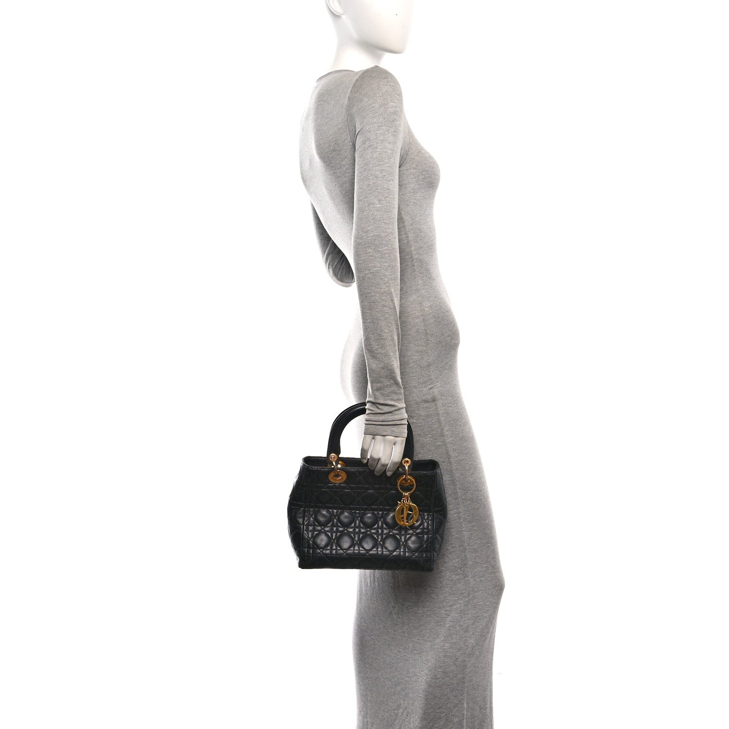 Christian Dior Lambskin Cannage Medium Lady Dior Black 2 of 12