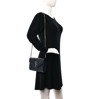 Saint Laurent Grain De Poudre Matelasse Chevron Monogram Chain Wallet Deep Marine 2 of 8