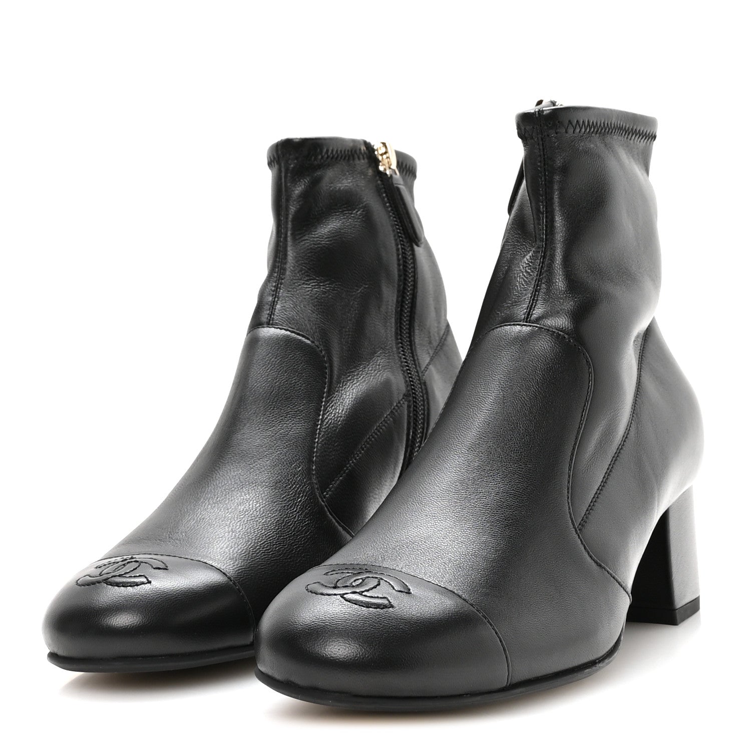 Chanel Stretch Lambskin Cap Toe CC Uniform Short Boots 38.5 Black 4 of 8