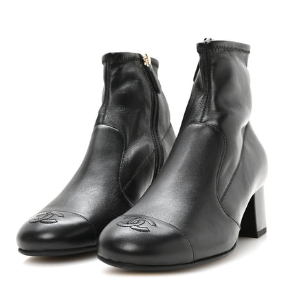 Chanel Stretch Lambskin Cap Toe CC Uniform Short Boots 38.5 Black 4 of 8
