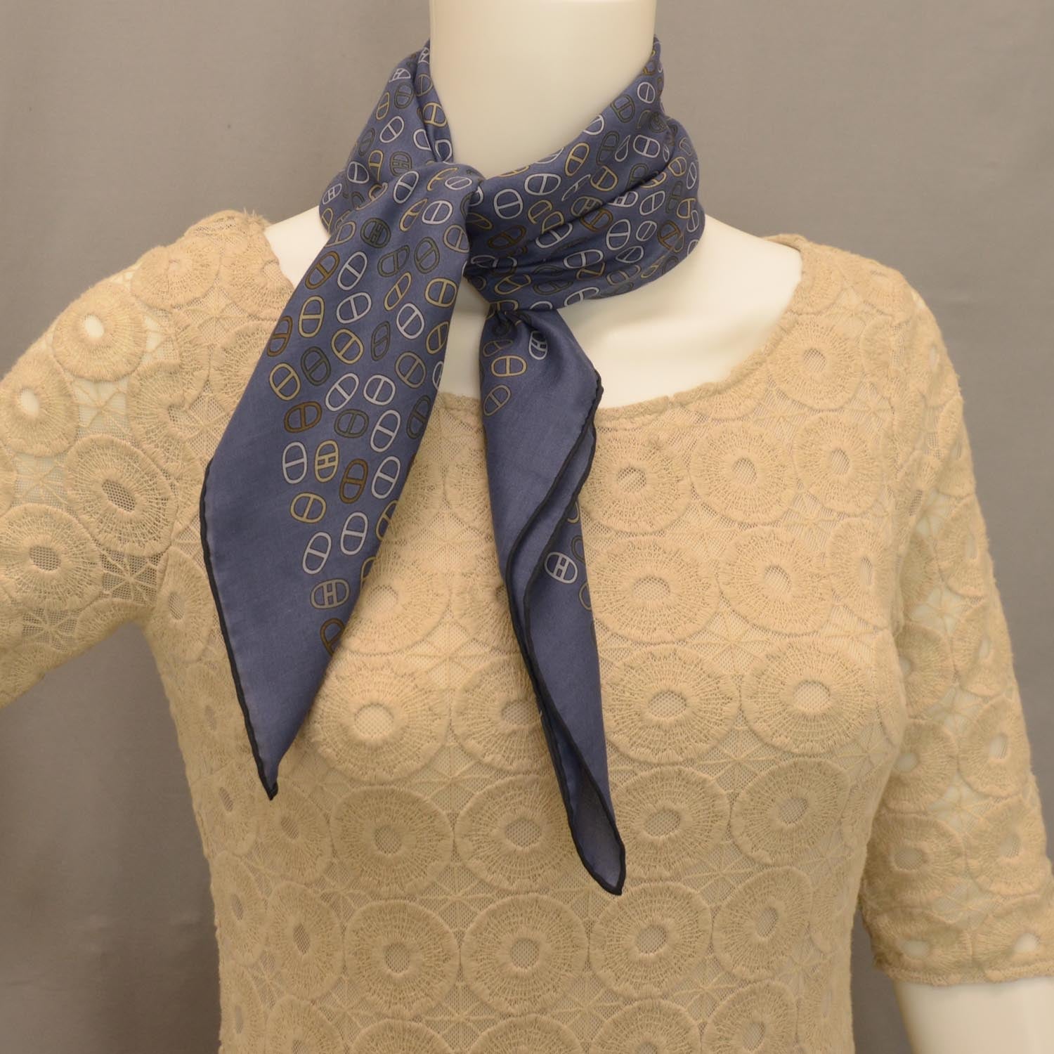 Hermes Cotton Maillons Dechaines Scarf 90 Bleu Hussard and Marine 2 of 5