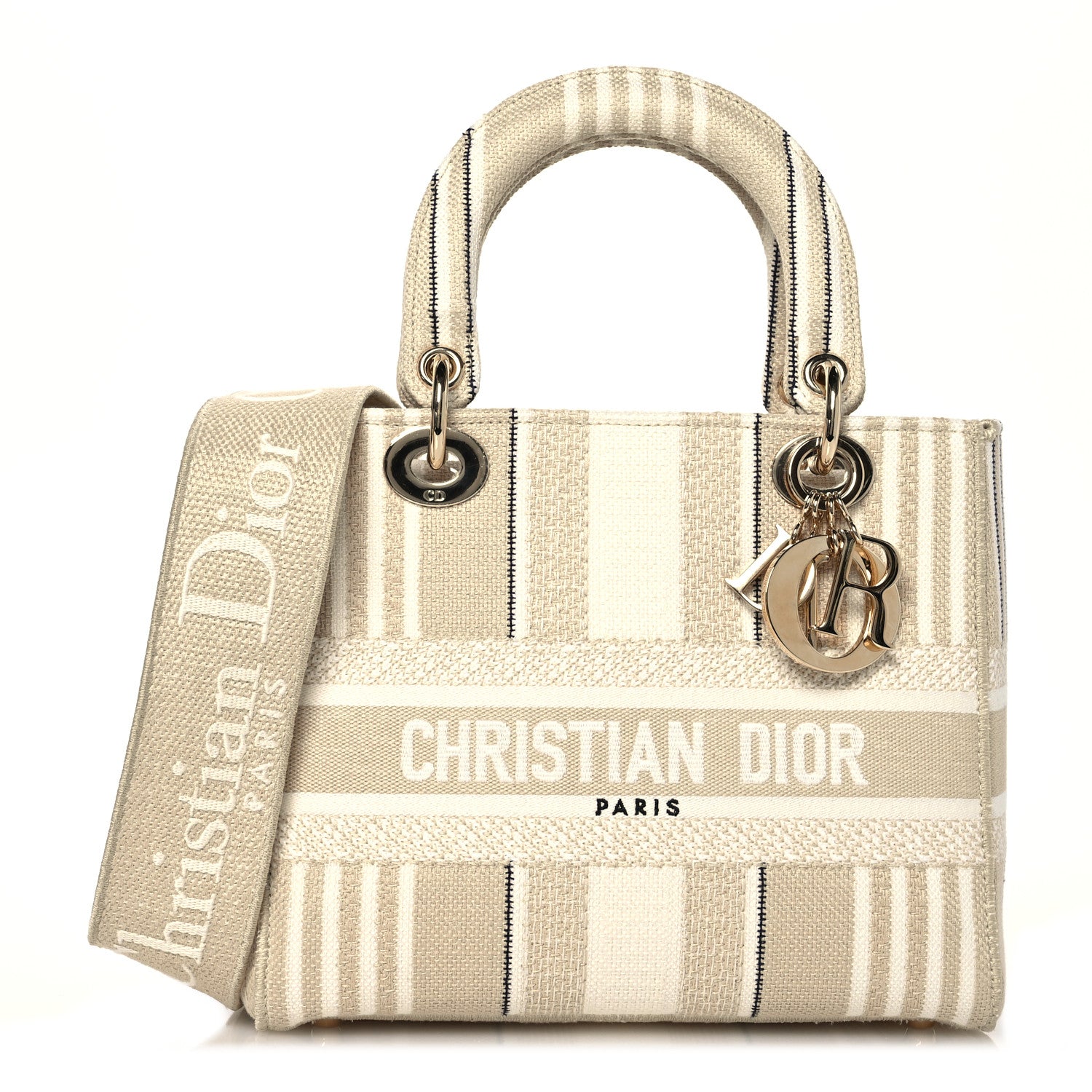 Christian Dior Canvas Embroidered Medium Stripes Lady D-Lite Beige 1 of 11