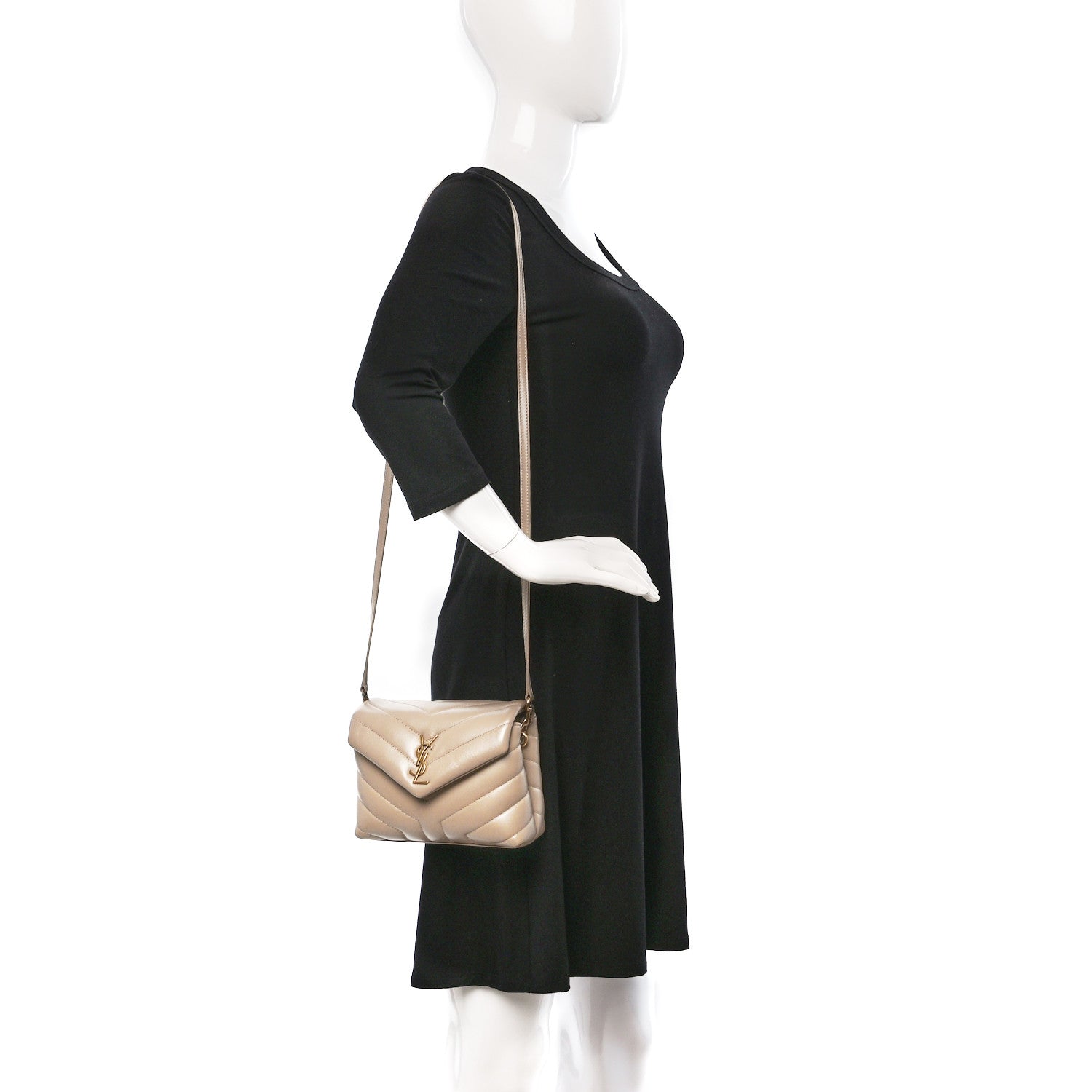 Saint Laurent Calfskin Y Quilted Monogram Toy Loulou Crossbody Bag Dark Beige 2 of 10