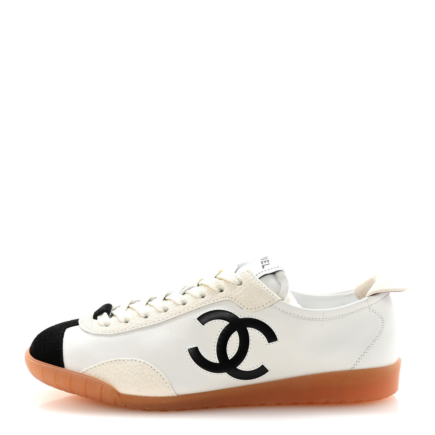 Chanel Calfskin Embossed Suede Womens CC Sneakers 37 White Black 1 of 8