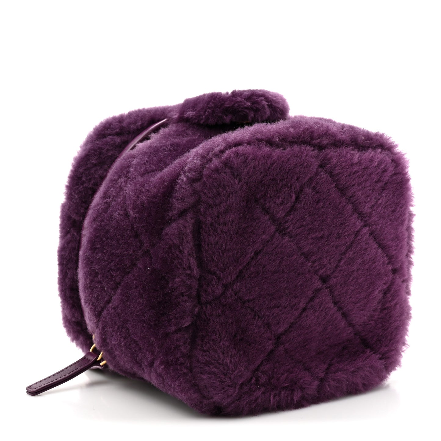 Shearling Lambskin Quilted Small Vanity Case Purple