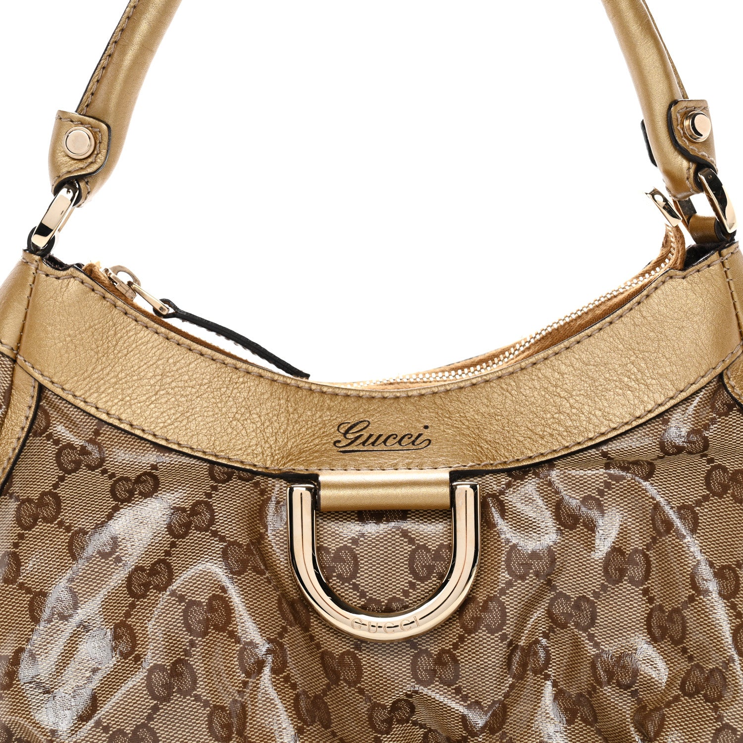 Gucci Crystal Monogram D Ring Gold Hobo Gold 8 of 11