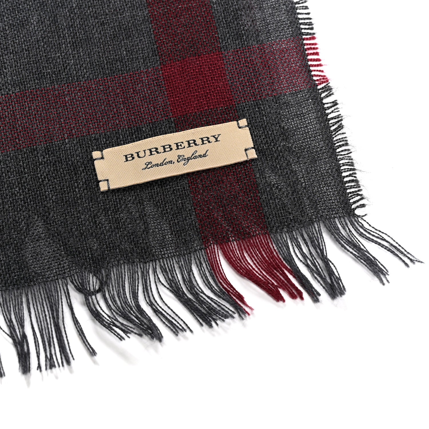 Burberry Wool Cashmere Tonal Lightweight Check Scarf Charcoal 3 of 4