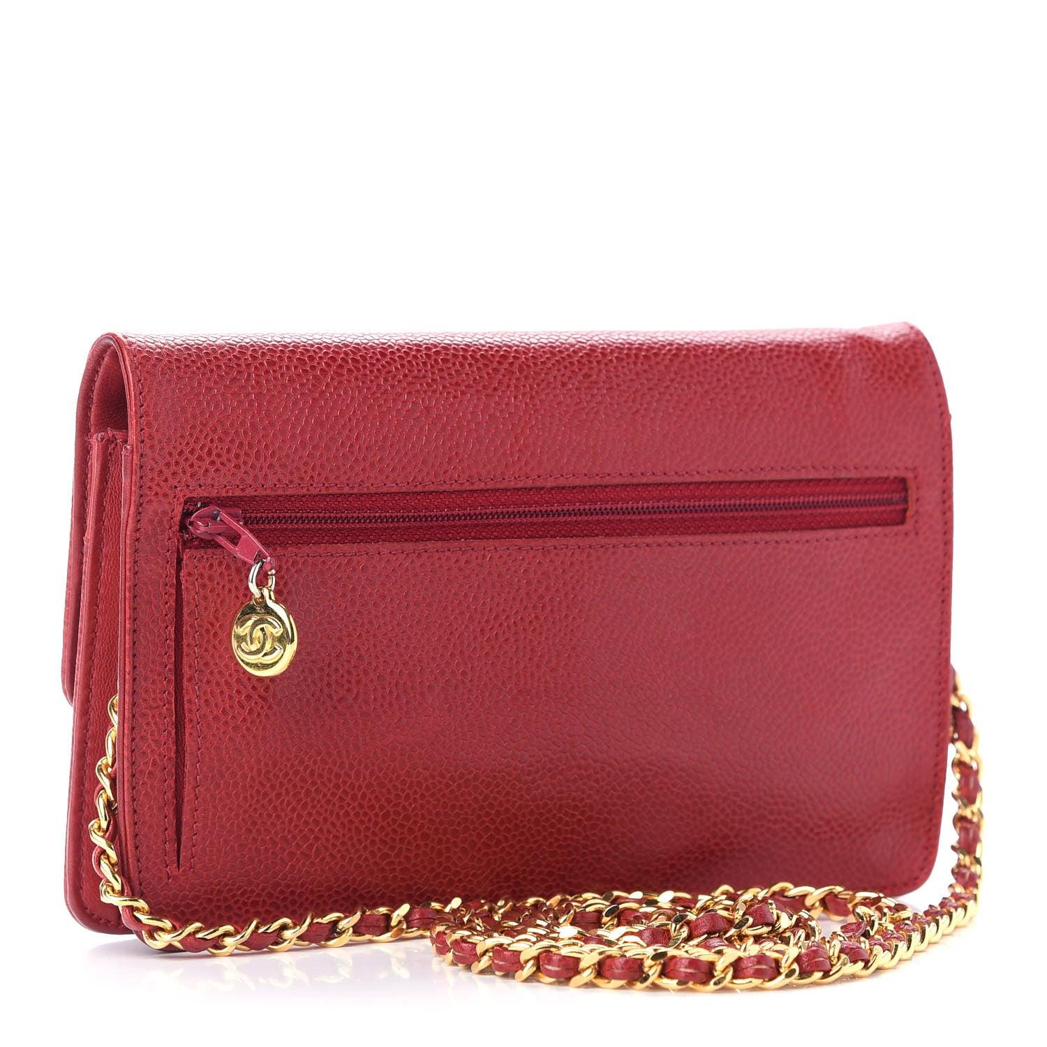 Chanel Caviar Timeless CC Wallet On Chain WOC Red 2 of 11