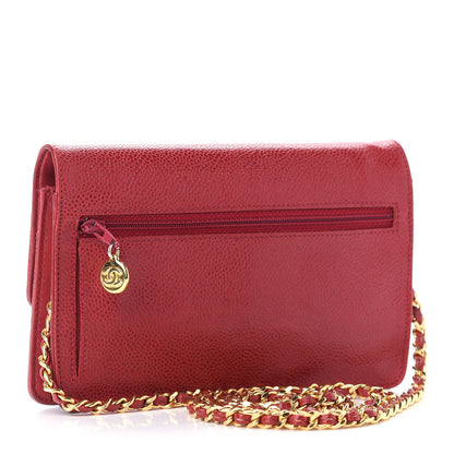 Chanel Caviar Timeless CC Wallet On Chain WOC Red 2 of 11