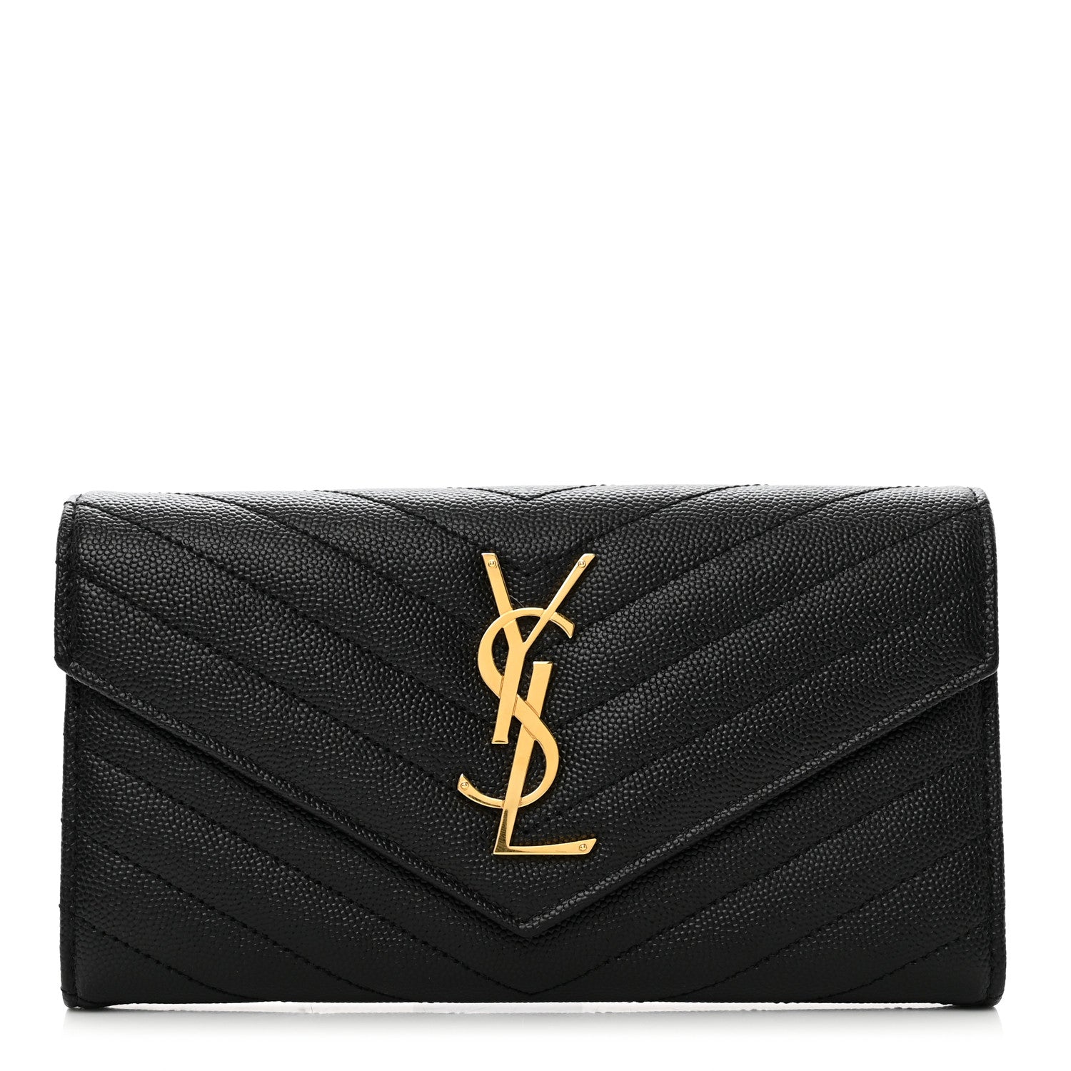 Saint Laurent Grain De Poudre Matelasse Chevron Monogram Flap Wallet Black 1 of 7