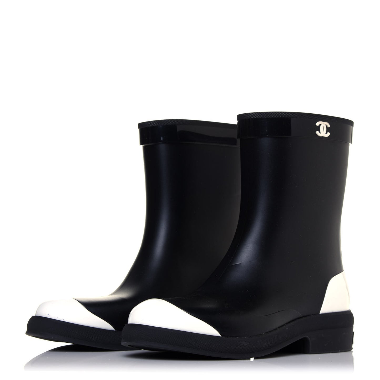 Rubber CC Short Rain Boots 39 Black White