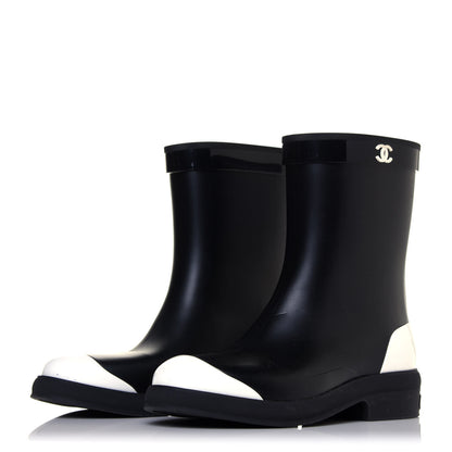 Chanel Rubber CC Short Rain Boots 39 Black White 3 of 8