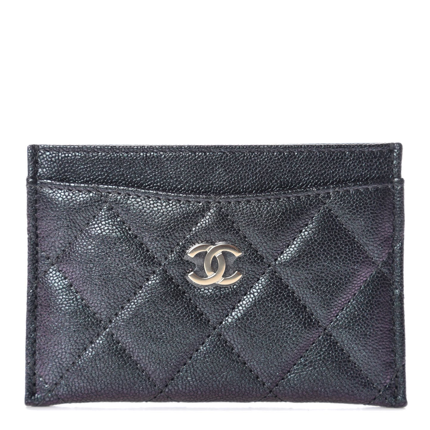 Iridescent Caviar Quilted Card Holder Black