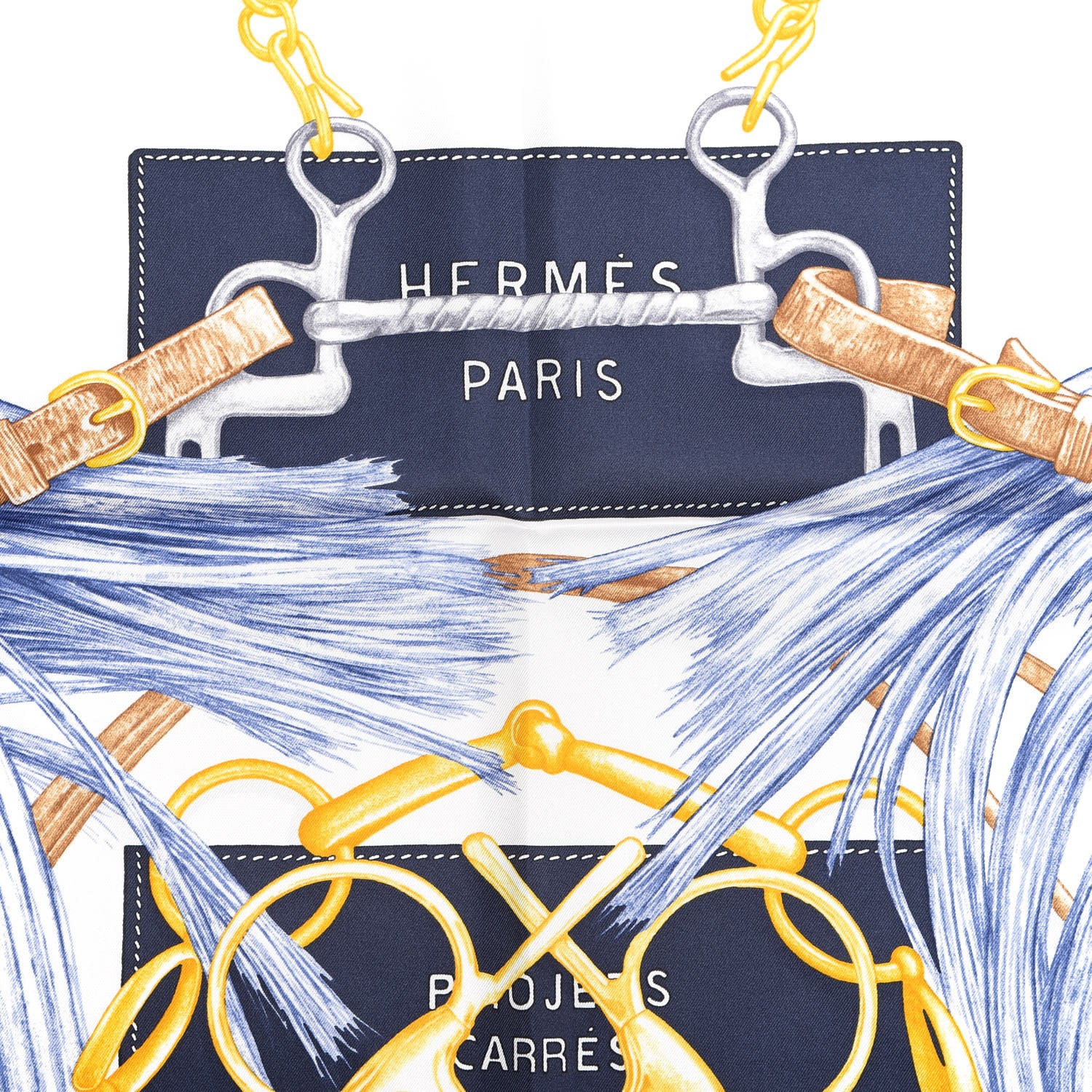 Hermes Silk Projets Carres Au Crayon Scarf 90 Bleu Marine White Indigo 3 of 4