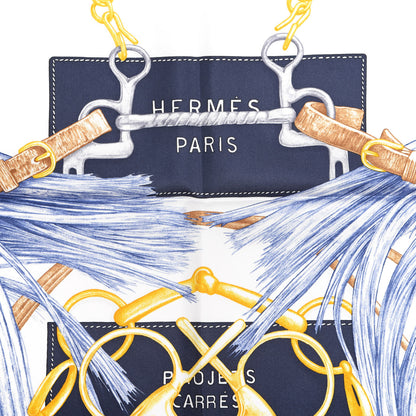 Hermes Silk Projets Carres Au Crayon Scarf 90 Bleu Marine White Indigo 3 of 4