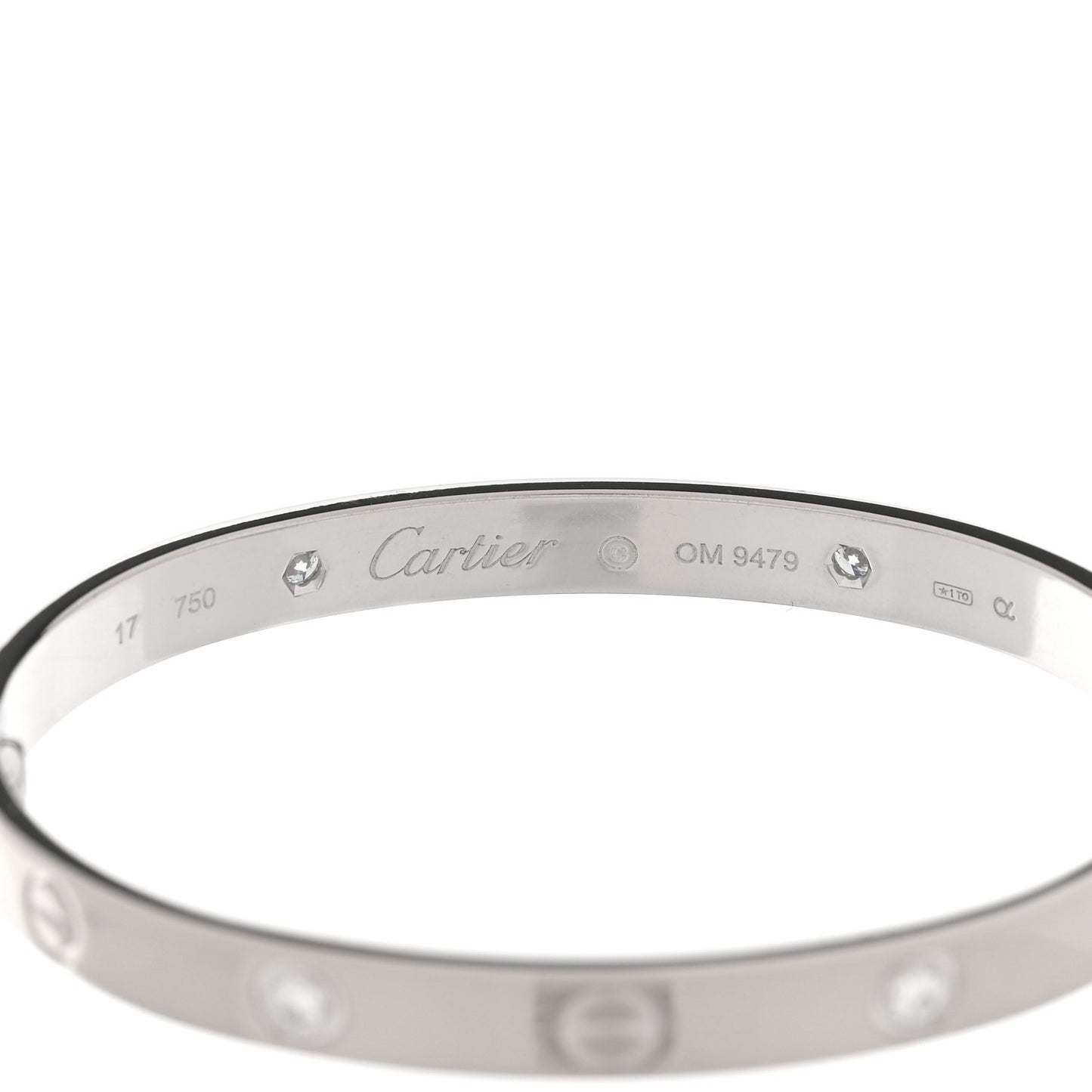 18K White Gold 4 Diamond Love Bracelet 17