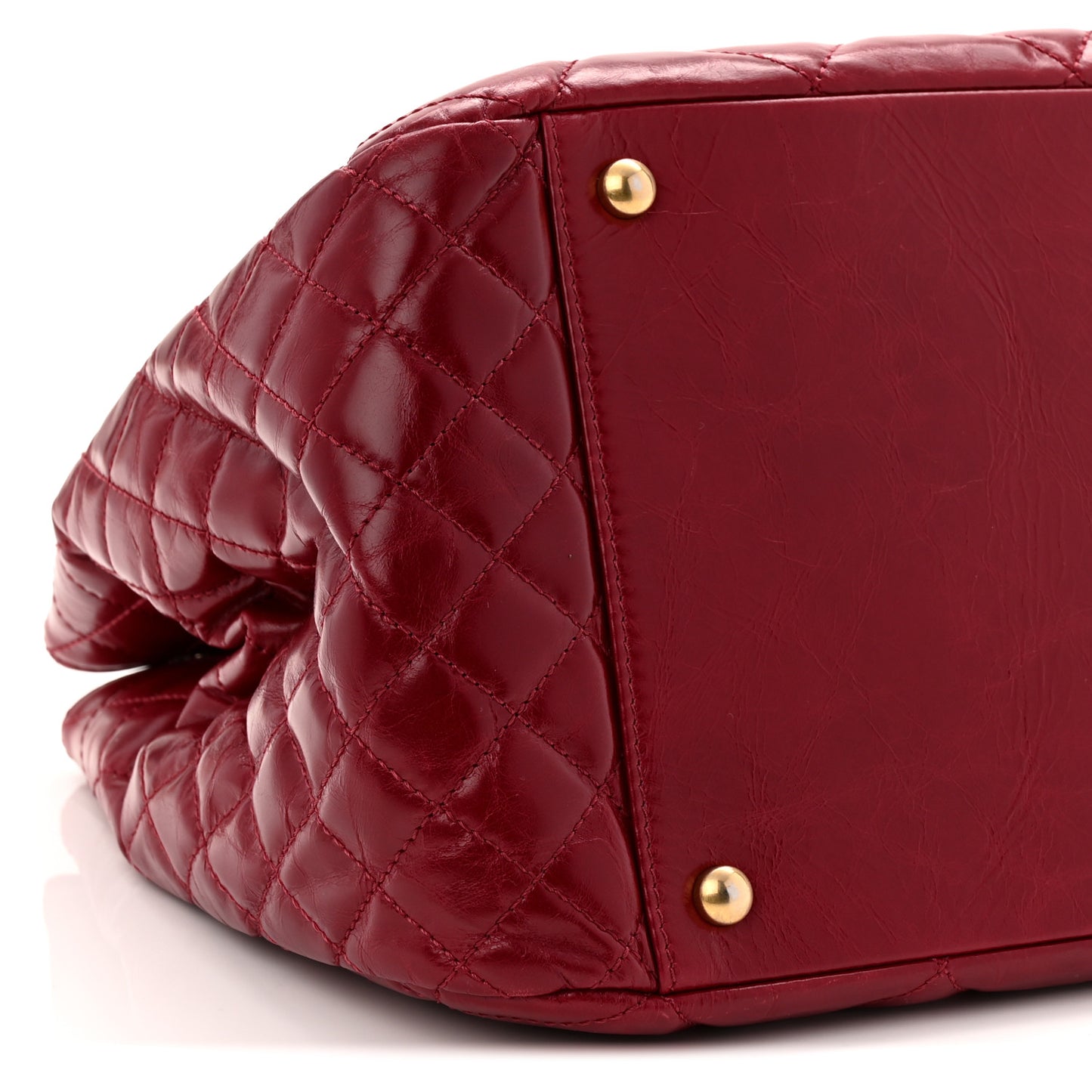 Aged Glazed Calfskin Quilted Large Daily Walk Flap Red