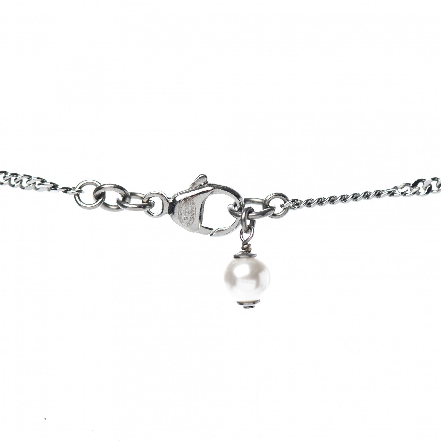 Chanel Crystal Pearl Star CC Necklace Silver 6 of 7