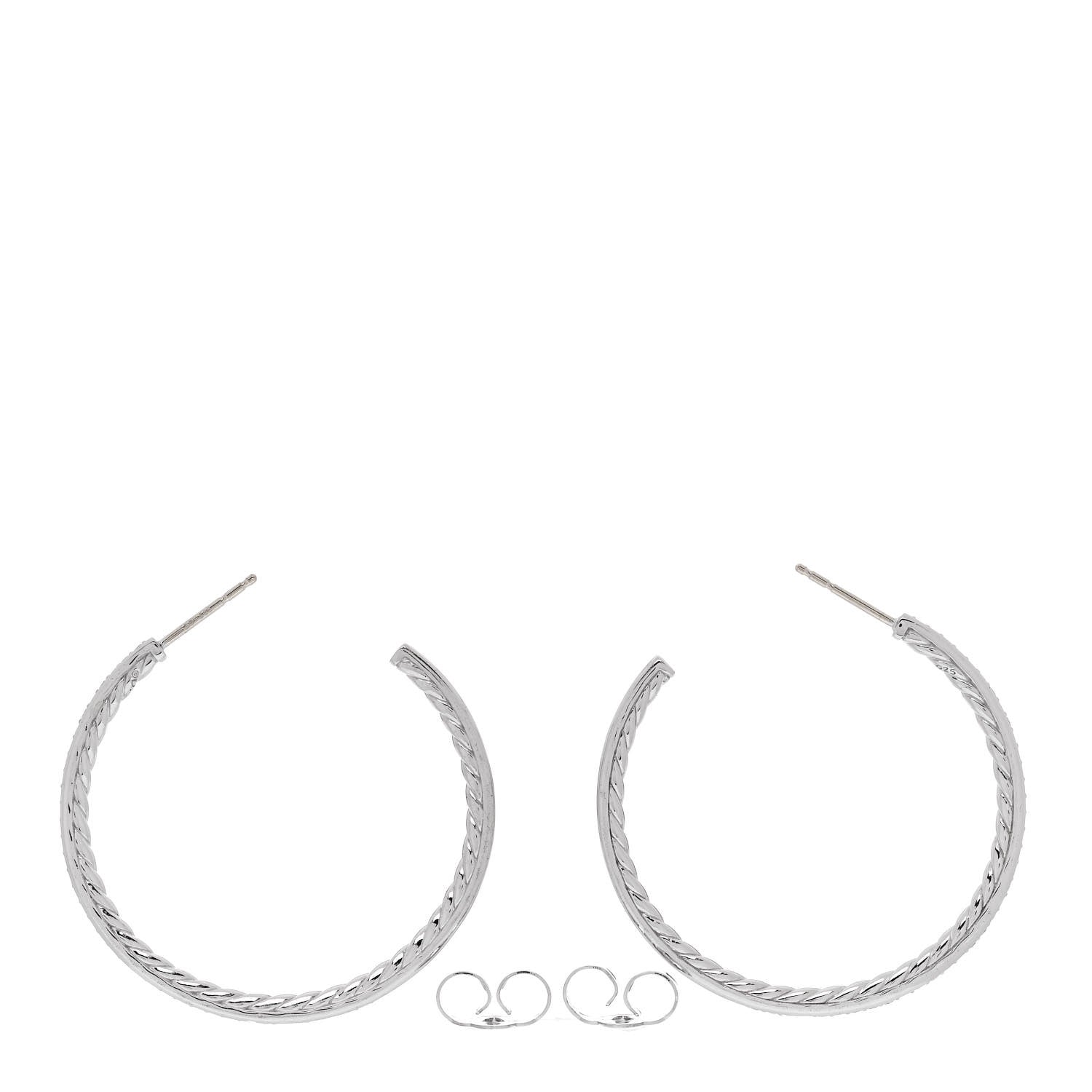 David Yurman Sterling Silver Diamond 38mm Pave Hoop Earrings 3 of 4