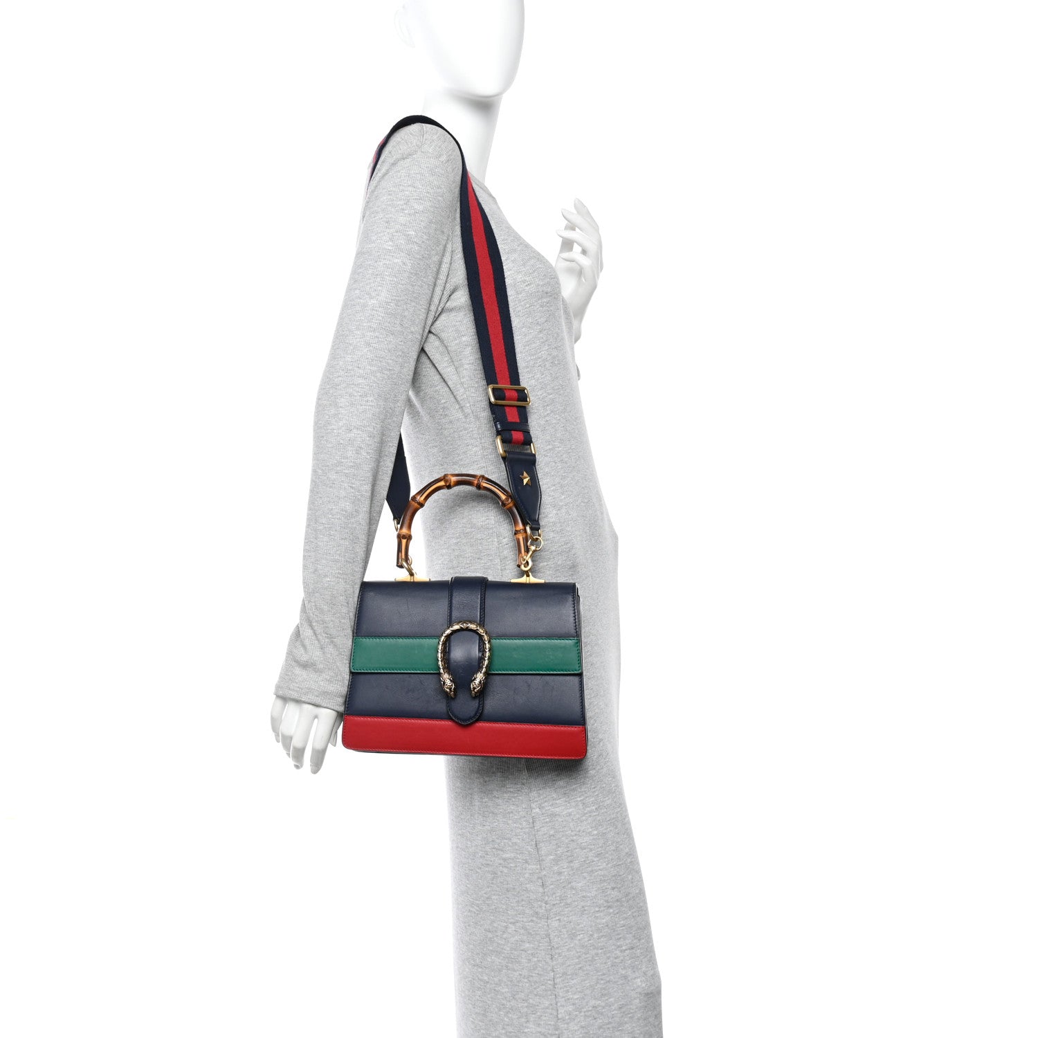 Gucci Moon Calfskin Bamboo Web Medium Dionysus Top Handle Bag Blue Emerald Hibiscus Red 2 of 11