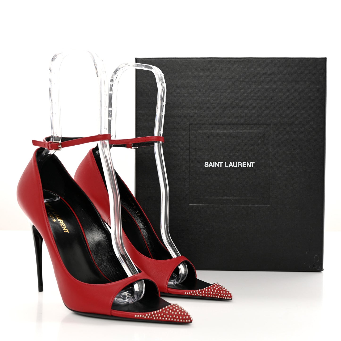 Nappa Studded Palace 105 Open Toe Pumps 39 Rouge Eros