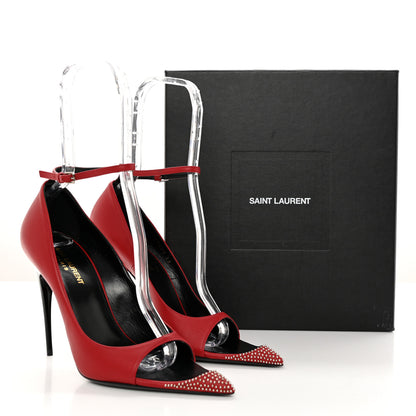 Saint Laurent Nappa Studded Palace 105 Open Toe Pumps 39 Rouge Eros 14 of 14