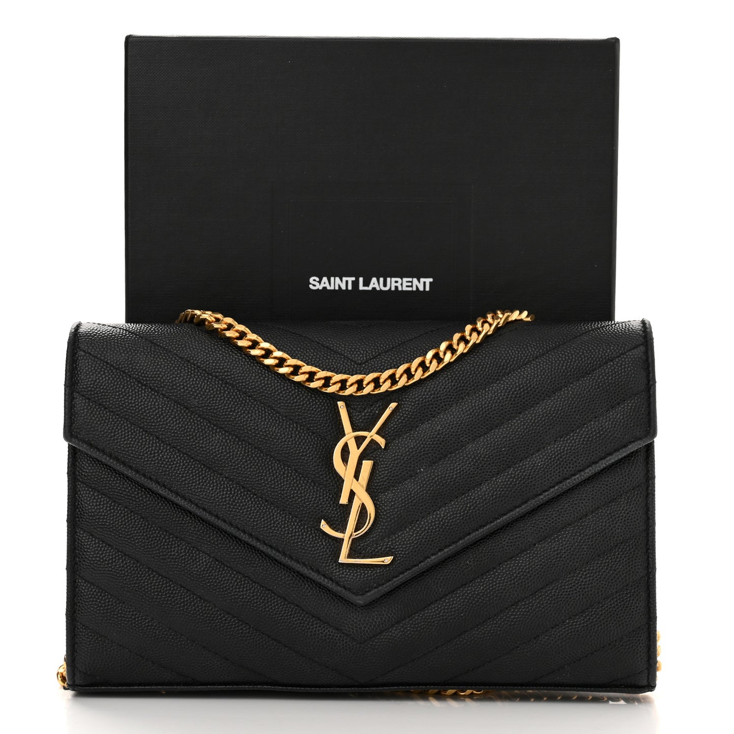 Grain De Poudre Matelasse Chevron Monogram Chain Wallet Black