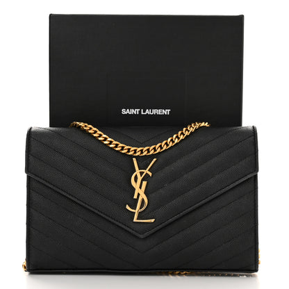 Saint Laurent Grain De Poudre Matelasse Chevron Monogram Chain Wallet Black 10 of 10