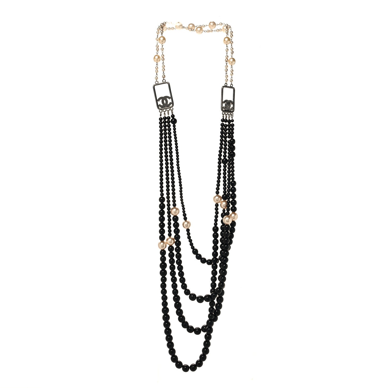 Chanel Ruthenium Resin Graduated Beaded Pearl CC Multi Strand Long Necklace Black 3 of 4