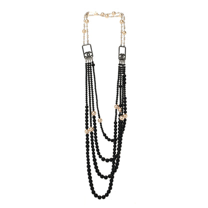 Chanel Ruthenium Resin Graduated Beaded Pearl CC Multi Strand Long Necklace Black 3 of 4