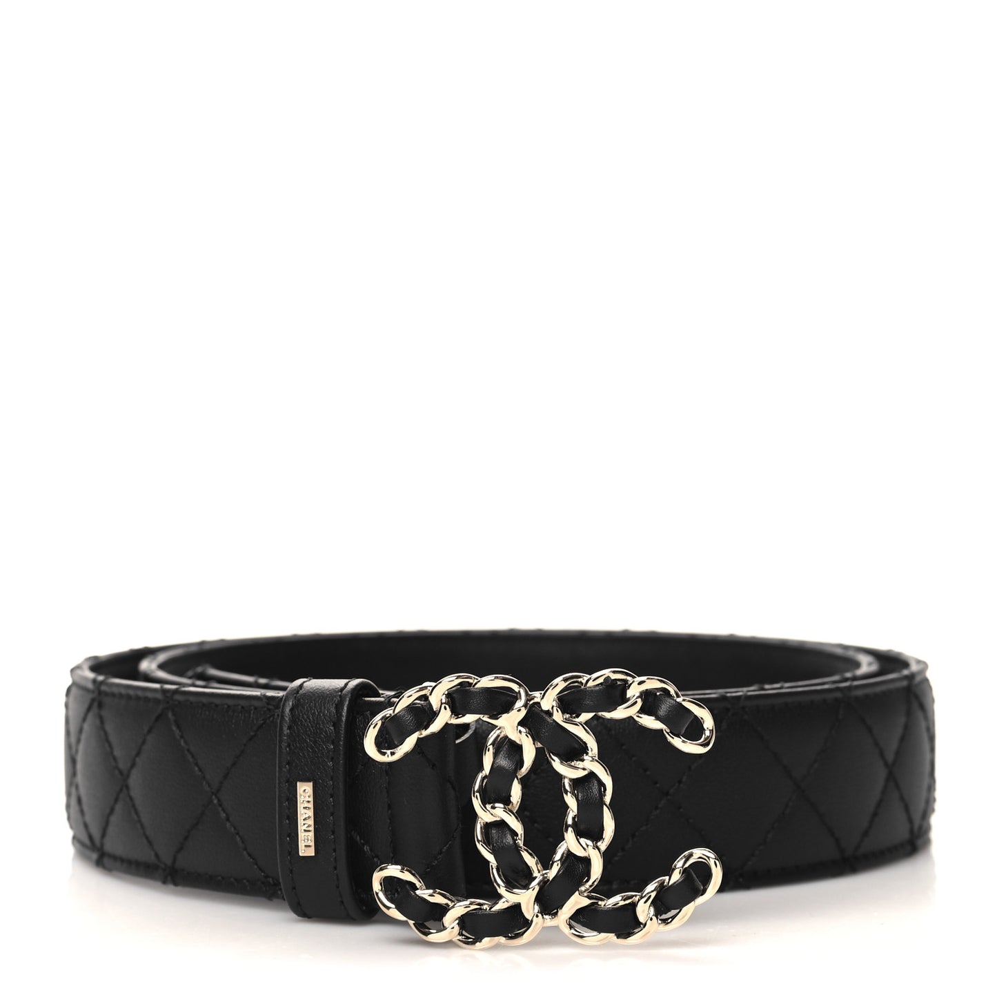 Lambskin Quilted CC Chain Belt 95 38 Black