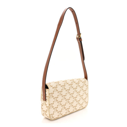 Celine Canvas Calfskin Triomphe Shoulder Bag White 2 of 10