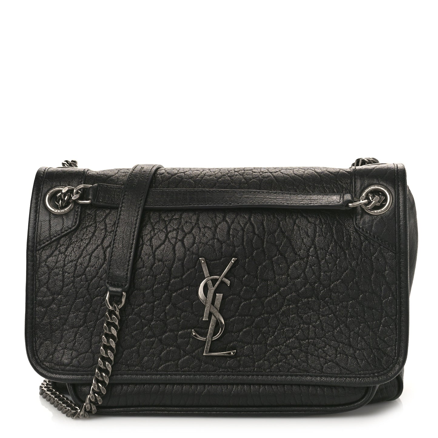 Grained Lambskin Monogram Medium Niki Chain Satchel Black