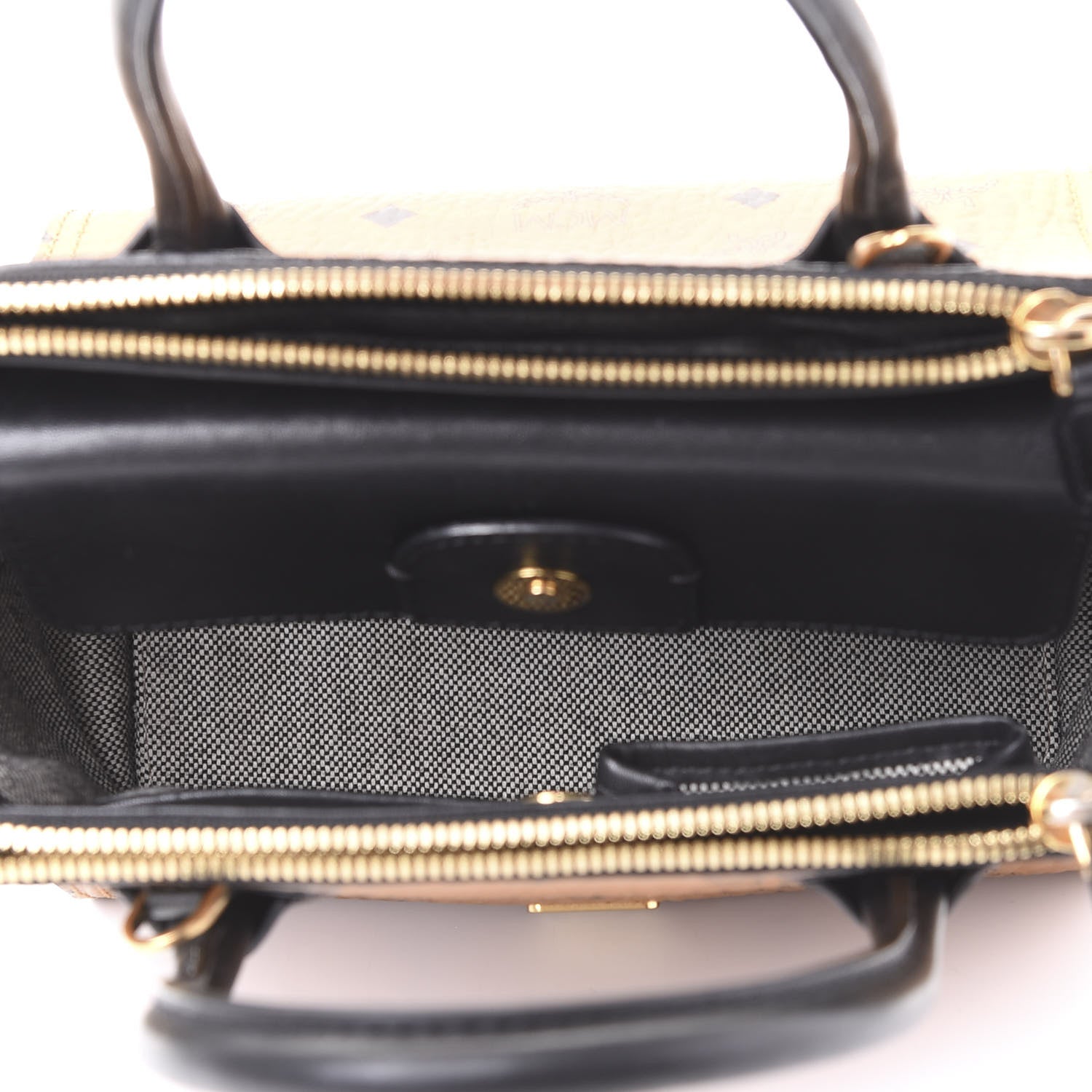 MCM Visetos Small Kathy Double Zip Tote Cognac Black 4 of 11