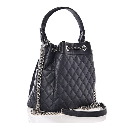 Chanel Grained Calfskin Quilted Medium CC Chain Bucket Drawstring Bag Blue 2 of 8