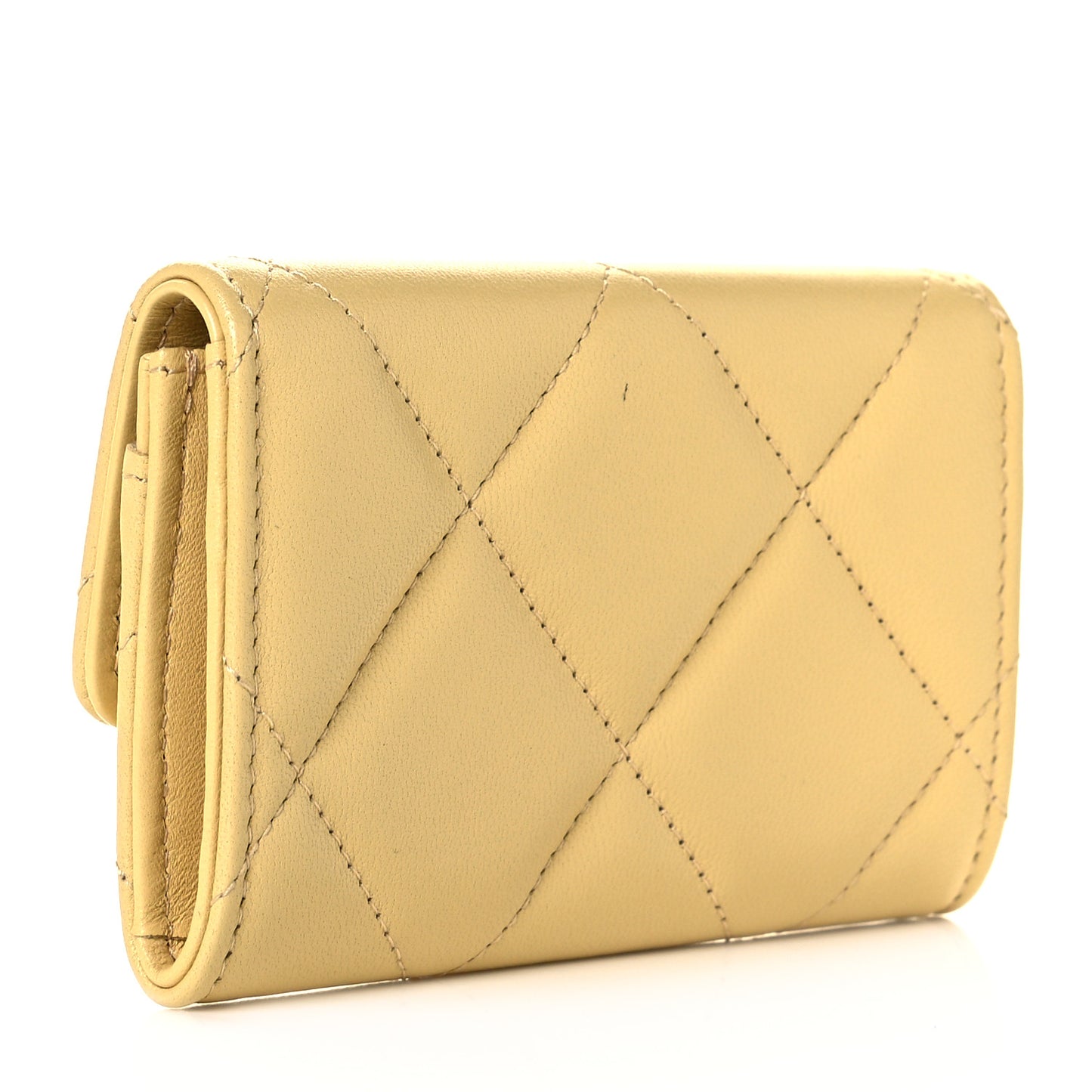 Lambskin Quilted Chanel 19 Flap Card Holder Yellow