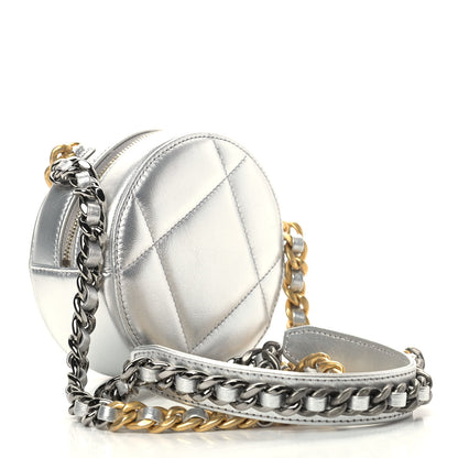 Chanel Metallic Lambskin Quilted Chanel 19 Round Clutch With Chain Silver 3 of 9