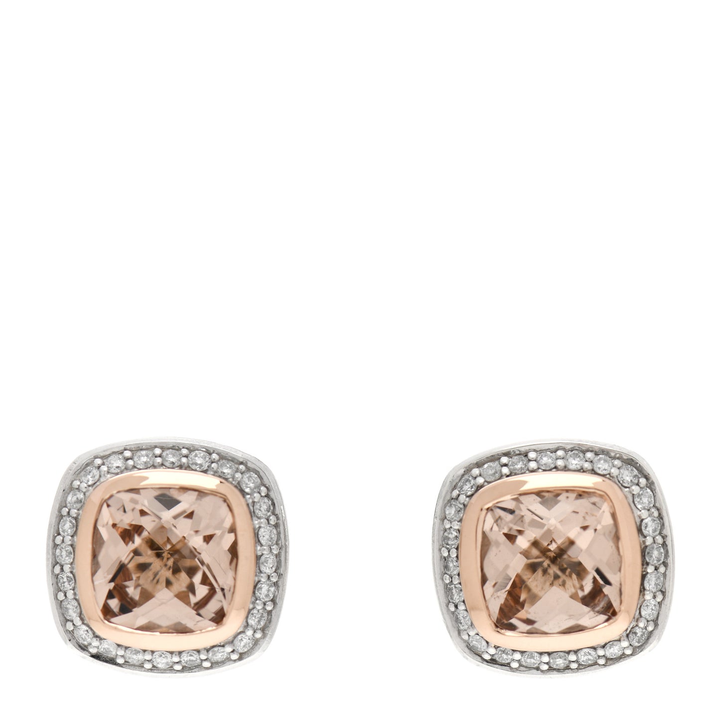 Sterling Silver 18K Rose Gold Diamond Morganite 7mm Petite Albion Earrings