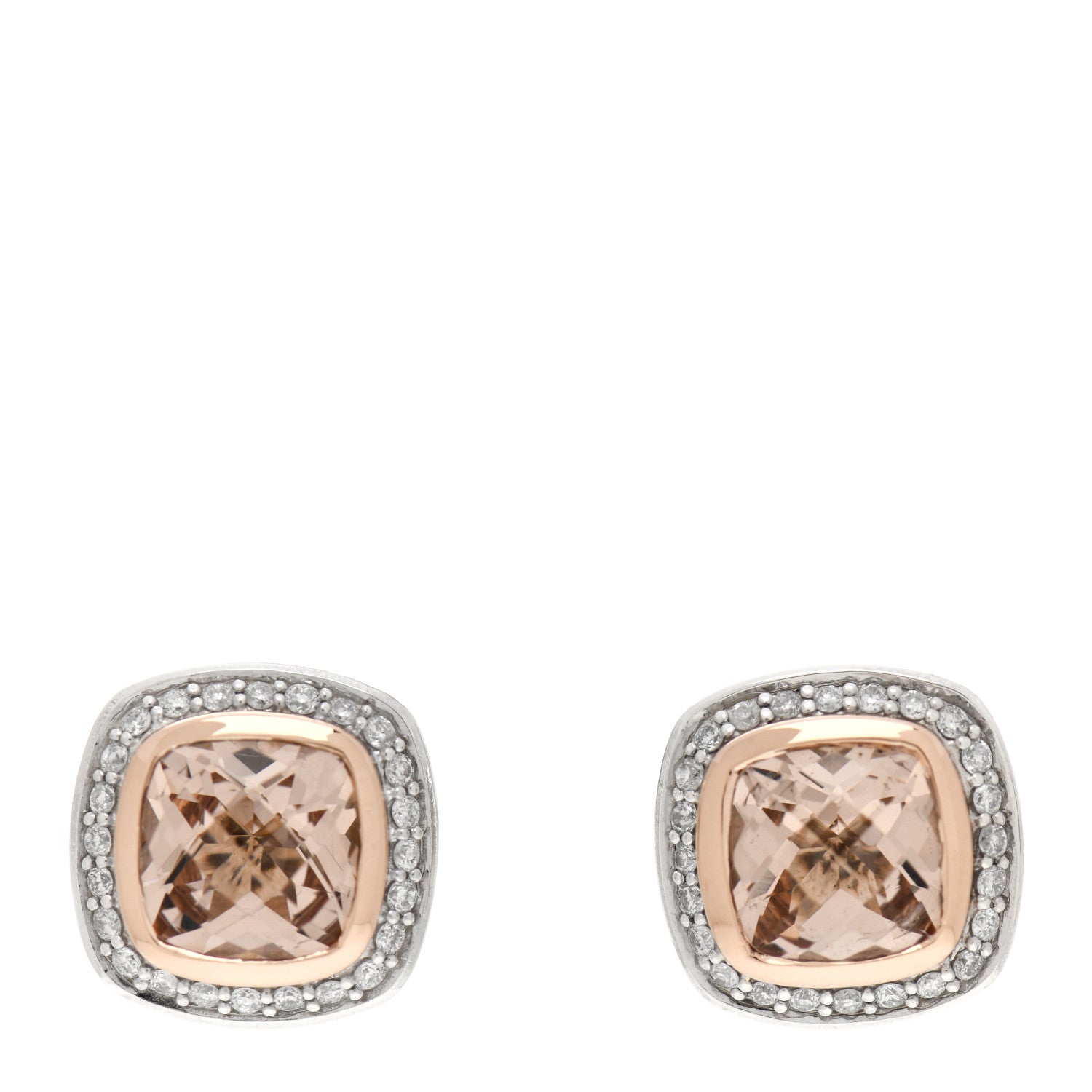 David Yurman Sterling Silver 18K Rose Gold Diamond Morganite 7mm Petite Albion Earrings 1 of 5