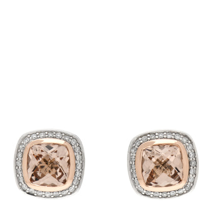 David Yurman Sterling Silver 18K Rose Gold Diamond Morganite 7mm Petite Albion Earrings 1 of 5